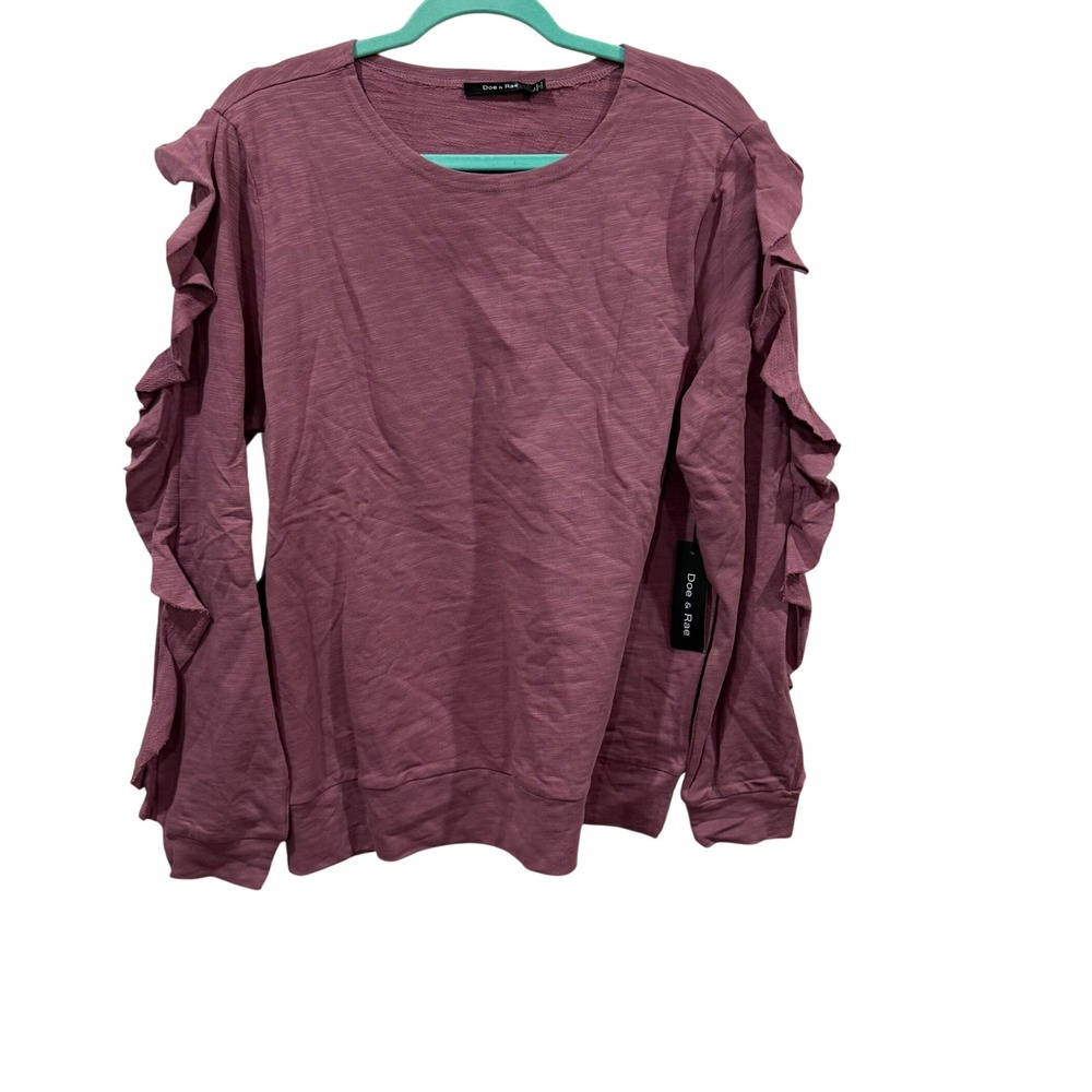 Doe & Rae Mauve Pink Ruffle Sleeve Slub Knit Cotton Sweatshirt Top Large NEW